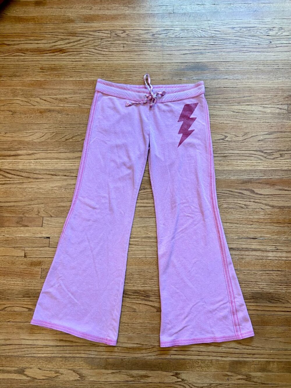 Victorias Secret PINK Flare Sweat Pants Drawstring Cotton Lightening Bolt Low L - Picture 3 of 14
